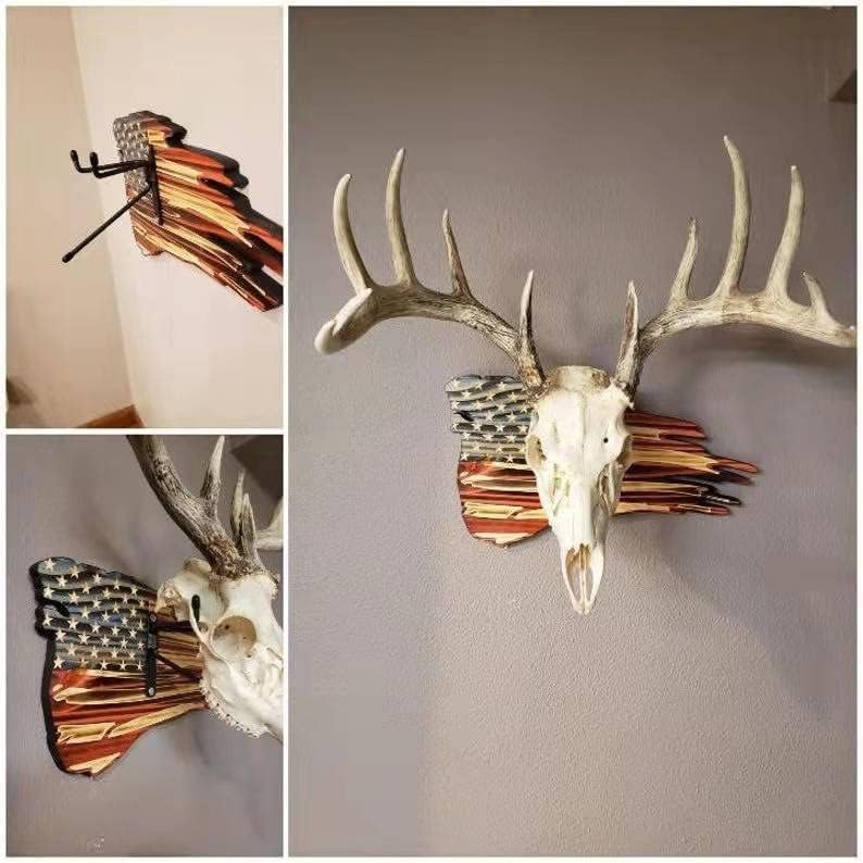DAOIDE Deer Antler Mounting Kit, Euro Mount Skull Hanger, USA Flag Decor Hooker Pedestal, Perfect Prey Display Rack, Hanger for Hanging Antlers and Other Skulls (15.7'' x 9.1'' 0.6'') - Image 1